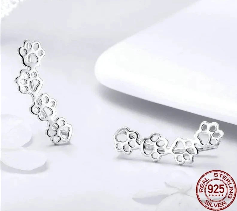 Silver Dog Paw Print Earrings