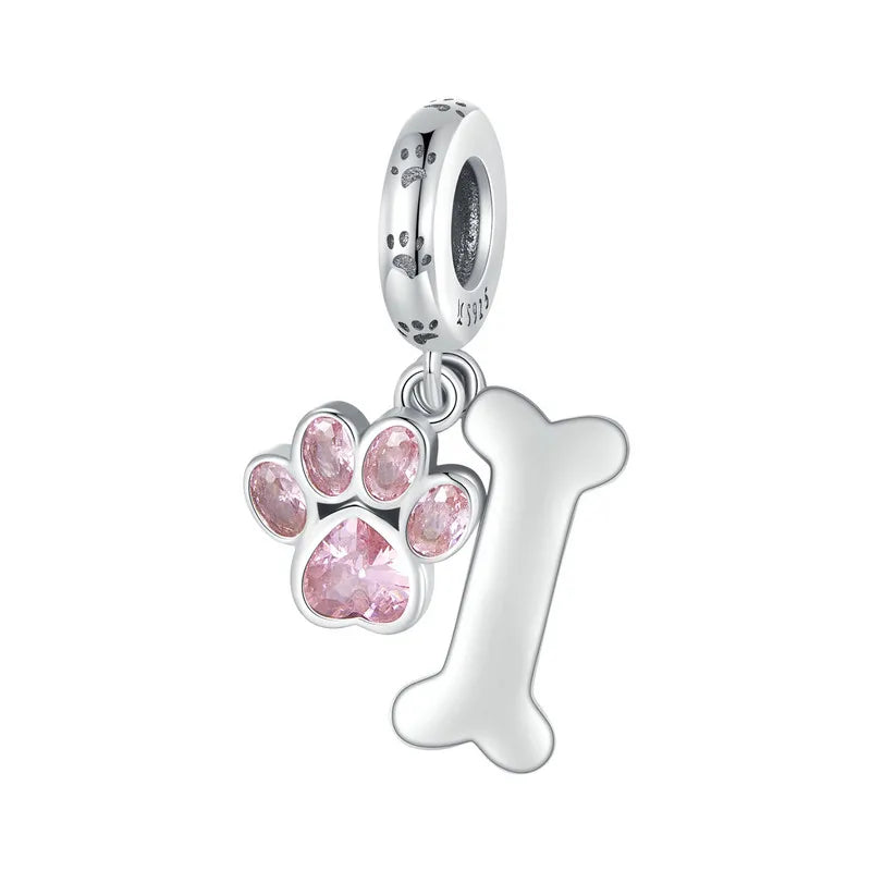 Silver Paw & Bone Charm pink